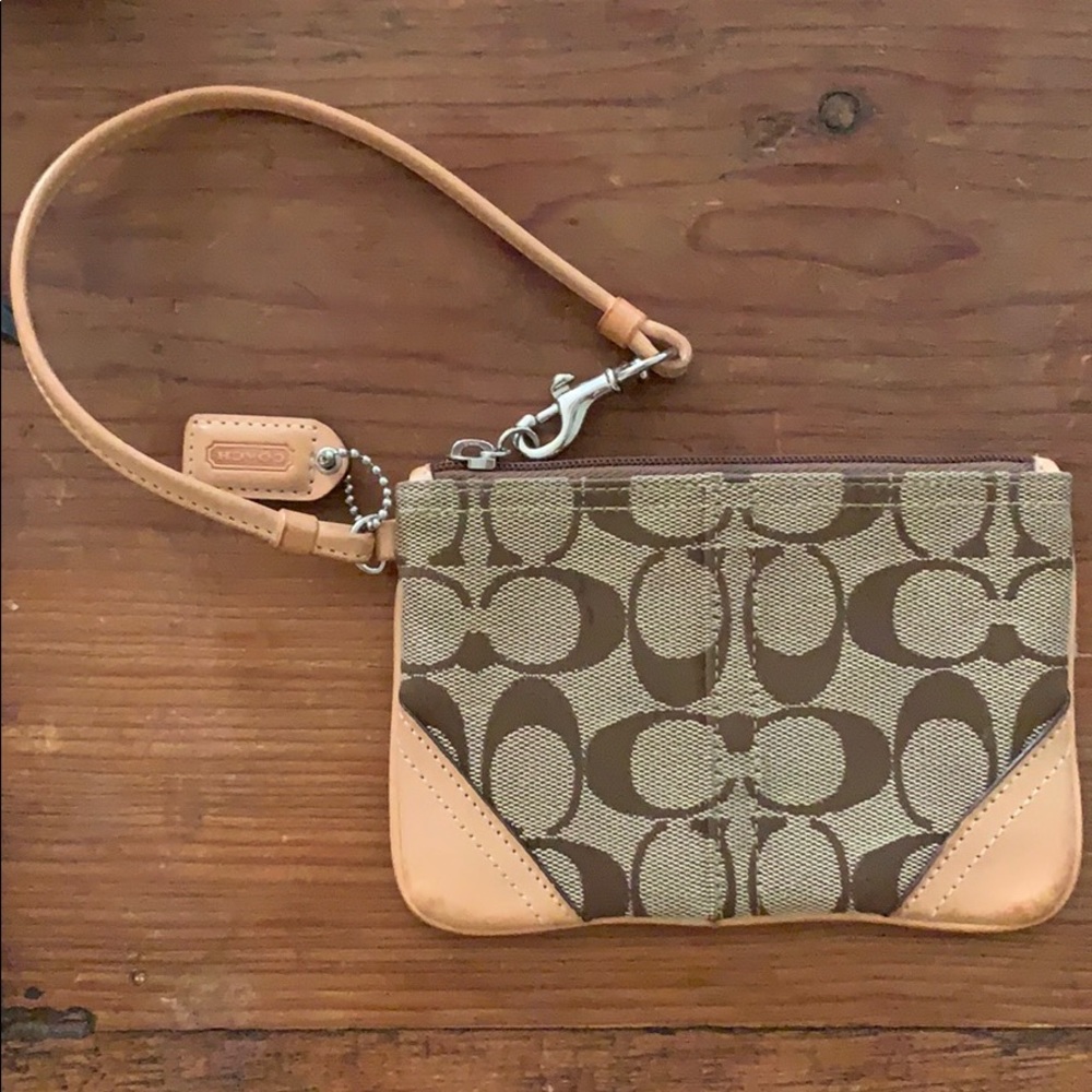 Coach! Small Wristlet Signature Canvas!